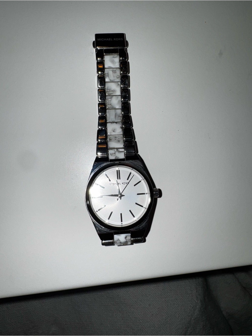 Michael Kors Silver Watch with White Marble Accent Links - Picture 2 of 3